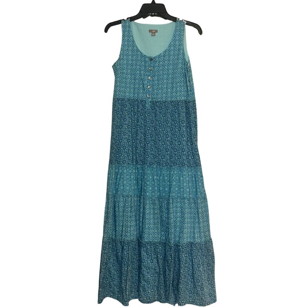 J. Jill Petite Teal Tiered Midi Dress Sleeveless Button Front Lined Small